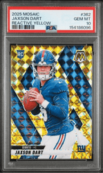 Graded 2025 Panini Mosaic Jaxson Dart #362 Reactive Yellow Rookie RC Football Card PSA 10 Gem Mint (ONLINE ORDER ONLY)