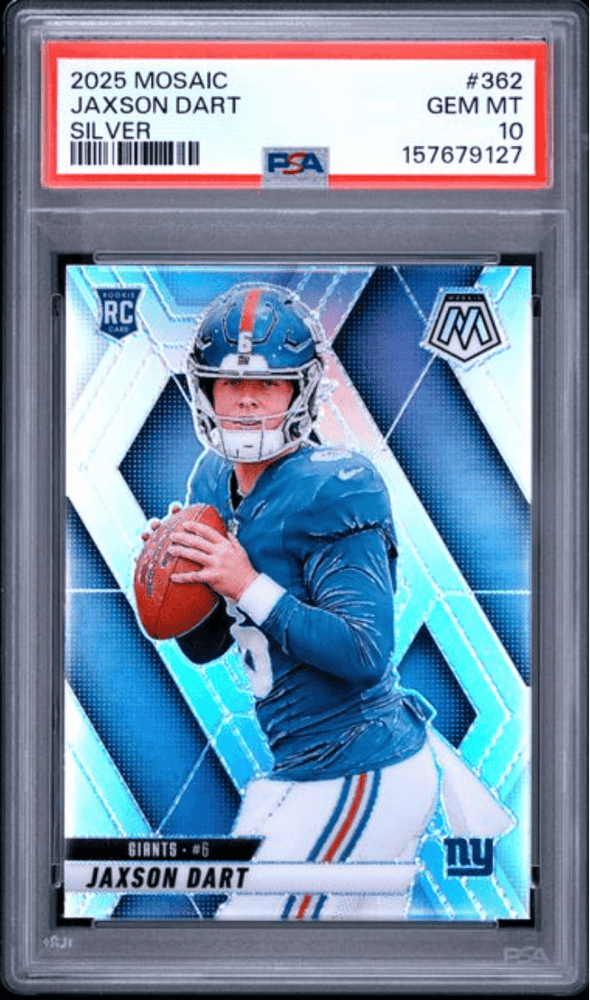 Graded 2025 Panini Mosaic Jaxson Dart #362 Silver Rookie RC Football Card PSA 10 Gem Mint (ONLINE ORDER ONLY)