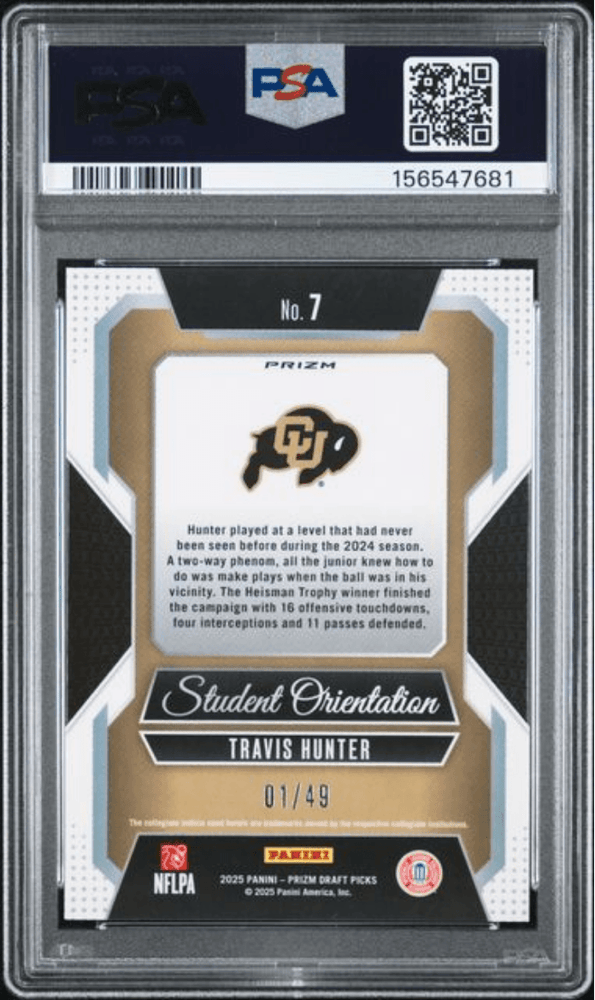 Graded 2025 Panini Prizm Draft Picks Travis Hunter #7 Student Orientation Red Flash /49 Rookie RC Football Card PSA 10 Gem Mint (ONLINE ORDER ONLY)
