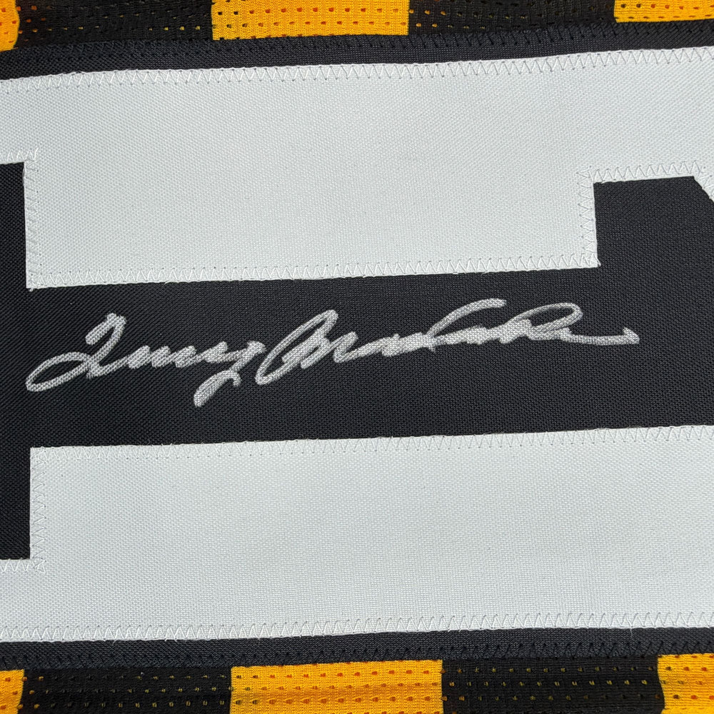 Autographed/Signed Terry Bradshaw Pittsburgh Bumble Bee Football Jersey Beckett BAS COA (ONLINE ORDER ONLY)