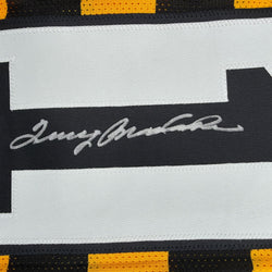 Autographed/Signed Terry Bradshaw Pittsburgh Bumble Bee Football Jersey Beckett BAS COA (ONLINE ORDER ONLY)