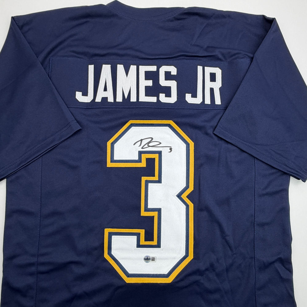 Autographed/Signed Derwin James Los Angeles San Diego Navy Blue Football Jersey Beckett BAS COA (ONLINE ORDER ONLY)