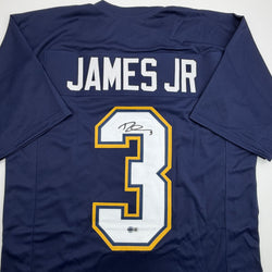 Autographed/Signed Derwin James Los Angeles San Diego Navy Blue Football Jersey Beckett BAS COA (ONLINE ORDER ONLY)