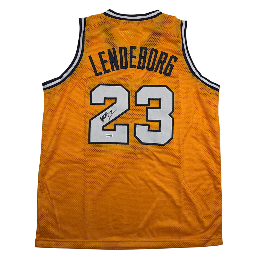 Autographed/Signed Yaxel Lendeborg Michigan Yellow College Basketball Jersey JSA COA (ONLINE ORDER ONLY)