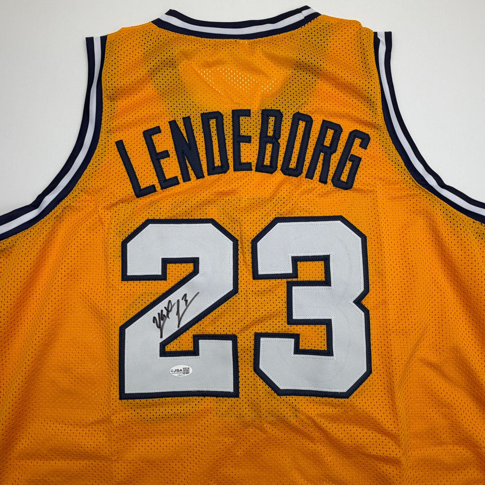 Autographed/Signed Yaxel Lendeborg Michigan Yellow College Basketball Jersey JSA COA (ONLINE ORDER ONLY)