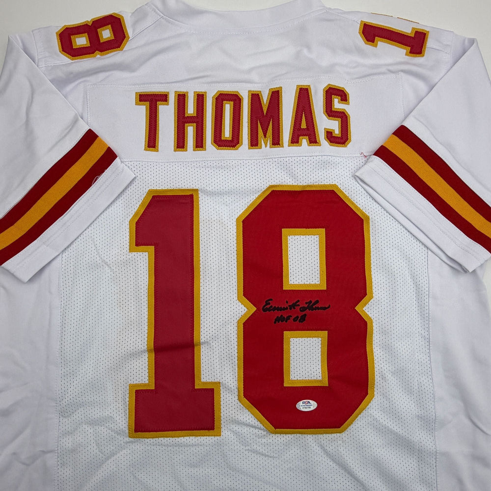 Autographed/Signed Emmitt Thomas Kansas City White Football Jersey PSA/DNA COA (ONLINE ORDER ONLY)