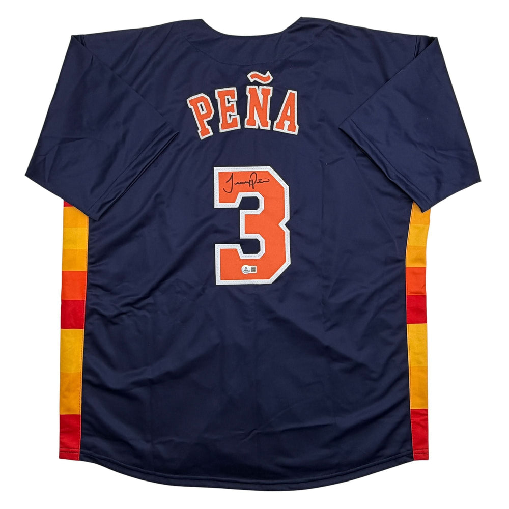 Autographed/Signed Jeremy Pena Houston Blue Baseball Jersey Beckett BAS COA (ONLINE ORDER ONLY)