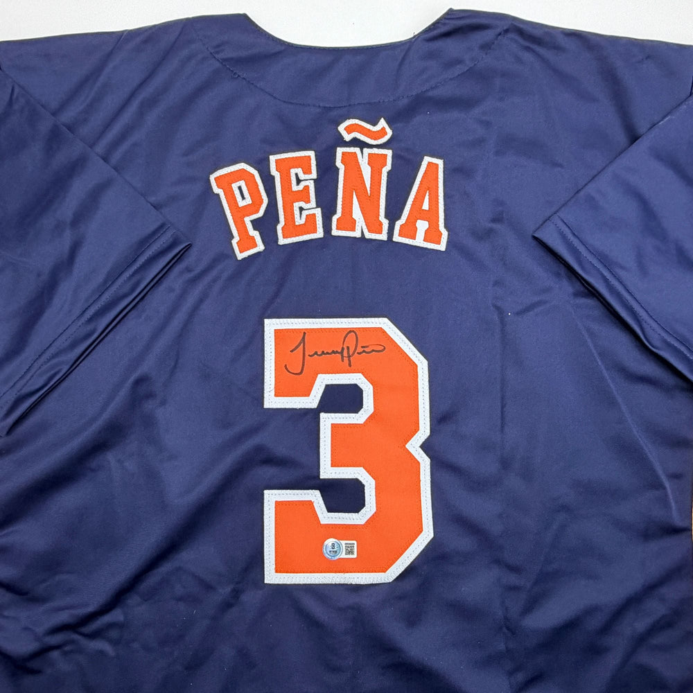 Autographed/Signed Jeremy Pena Houston Blue Baseball Jersey Beckett BAS COA (ONLINE ORDER ONLY)