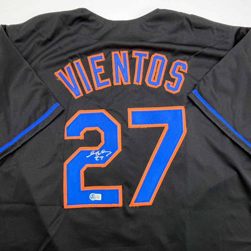Autographed/Signed Mark Vientos New York Black Baseball Jersey Beckett BAS COA (ONLINE ORDER ONLY)