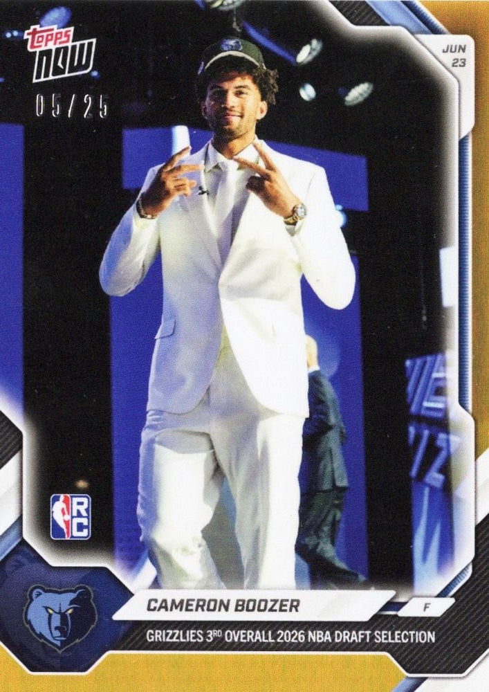 2026 Topps Now Cameron Boozer #CBOO Orange Foil /25 Grizzlies 3rd Overall 2026 NBA Draft Selections Memphis Grizzlies Rookie RC Basketball Card (ONLINE ORDER ONLY)