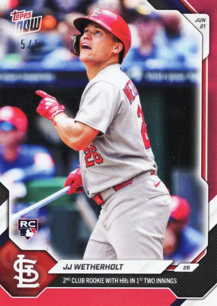 2026 Topps Now JJ Wetherholt #362 Red Foil /5 2nd Club Rookie with Home Runs in 1st Two Innings St Louis Cardinals Rookie RC Baseball Card (ONLINE ORDER ONLY)