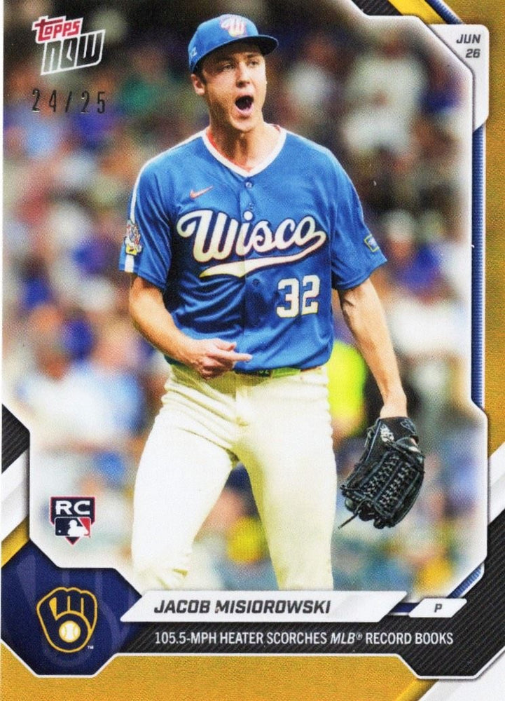 2026 Topps Now Jacob Misiorowski #383 Orange Foil /25 105.5MPH Heater Scorches MLB Record Books Milwaukee Brewers Rookie RC Baseball Card (ONLINE ORDER ONLY)