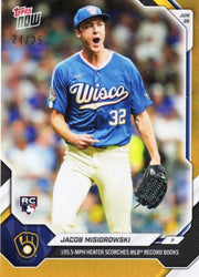 2026 Topps Now Jacob Misiorowski #383 Orange Foil /25 105.5MPH Heater Scorches MLB Record Books Milwaukee Brewers Rookie RC Baseball Card (ONLINE ORDER ONLY)