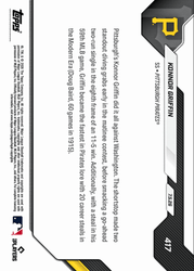 2026 Topps Now Konnor Griffin #417 2 Diving Grabs, Go Ahead Hit Fuel Pirates Win Pittsburgh Pirates Rookie RC Baseball Card (ONLINE ORDER ONLY)
