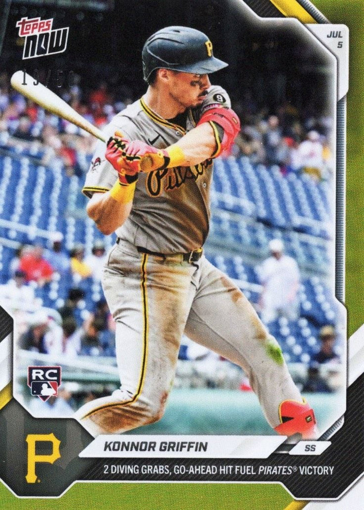 2026 Topps Now Konnor Griffin #417 Gold Foil /50 2 Diving Grabs, Go Ahead Hit Fuel Pirates Win Pittsburgh Pirates Rookie RC Baseball Card (ONLINE ORDER ONLY)