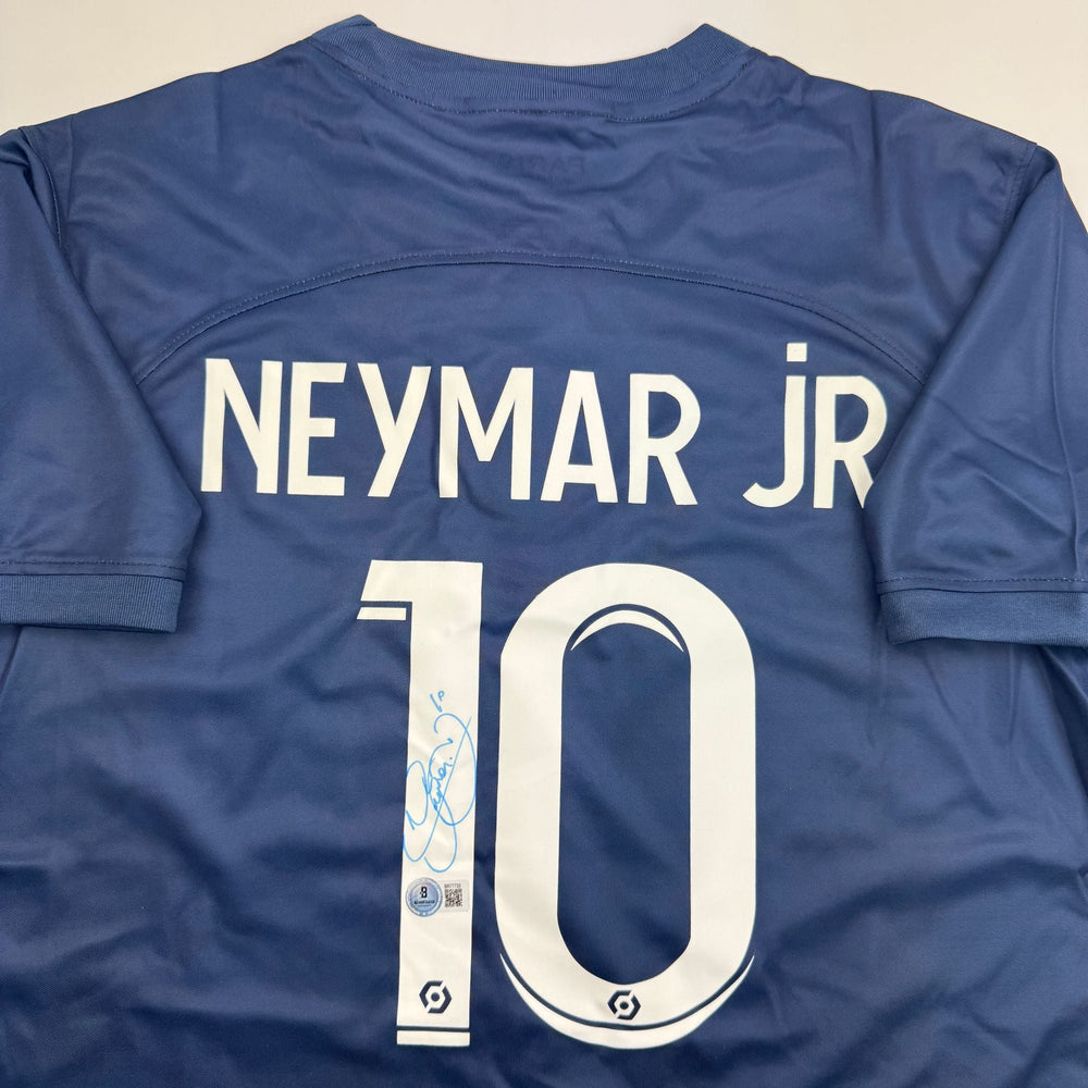 Autographed/Signed Neymar Jr. PSG Paris Saint-Germain Blue Soccer Futbol Jersey Beckett BAS COA (ONLINE ORDER ONLY)