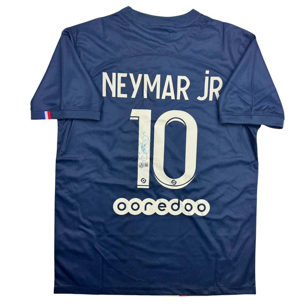 Autographed/Signed Neymar Jr. PSG Paris Saint-Germain Blue Soccer Futbol Jersey Beckett BAS COA (ONLINE ORDER ONLY)