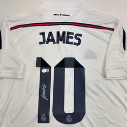 Autographed/Signed James Rodriguez Real Madrid White Soccer Futbol Jersey Beckett BAS COA (ONLINE ORDER ONLY)