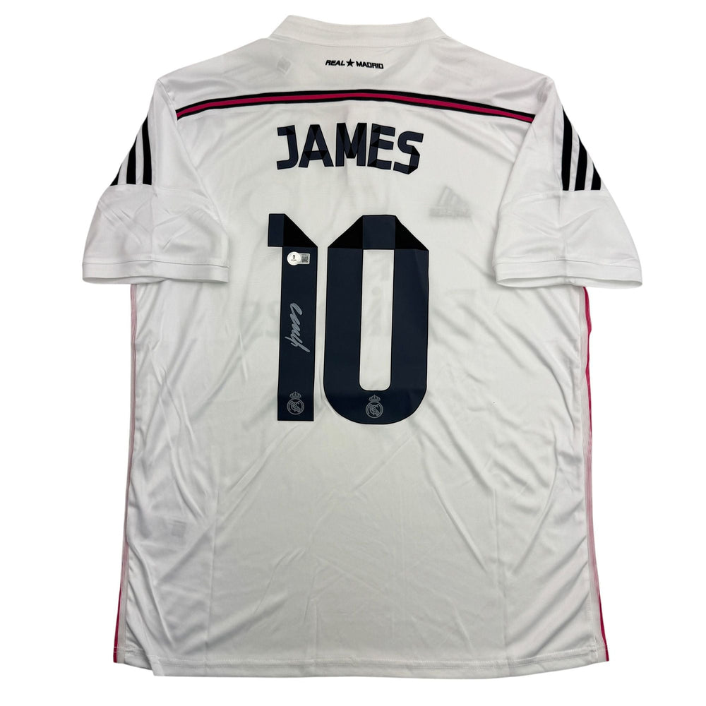 Autographed/Signed James Rodriguez Real Madrid White Soccer Futbol Jersey Beckett BAS COA (ONLINE ORDER ONLY)