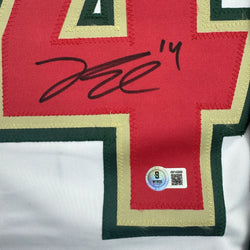 Autographed/Signed Joel Eriksson Ek Minnesota White 25th Anniversary Hockey Jersey Beckett BAS COA (ONLINE ORDER ONLY)