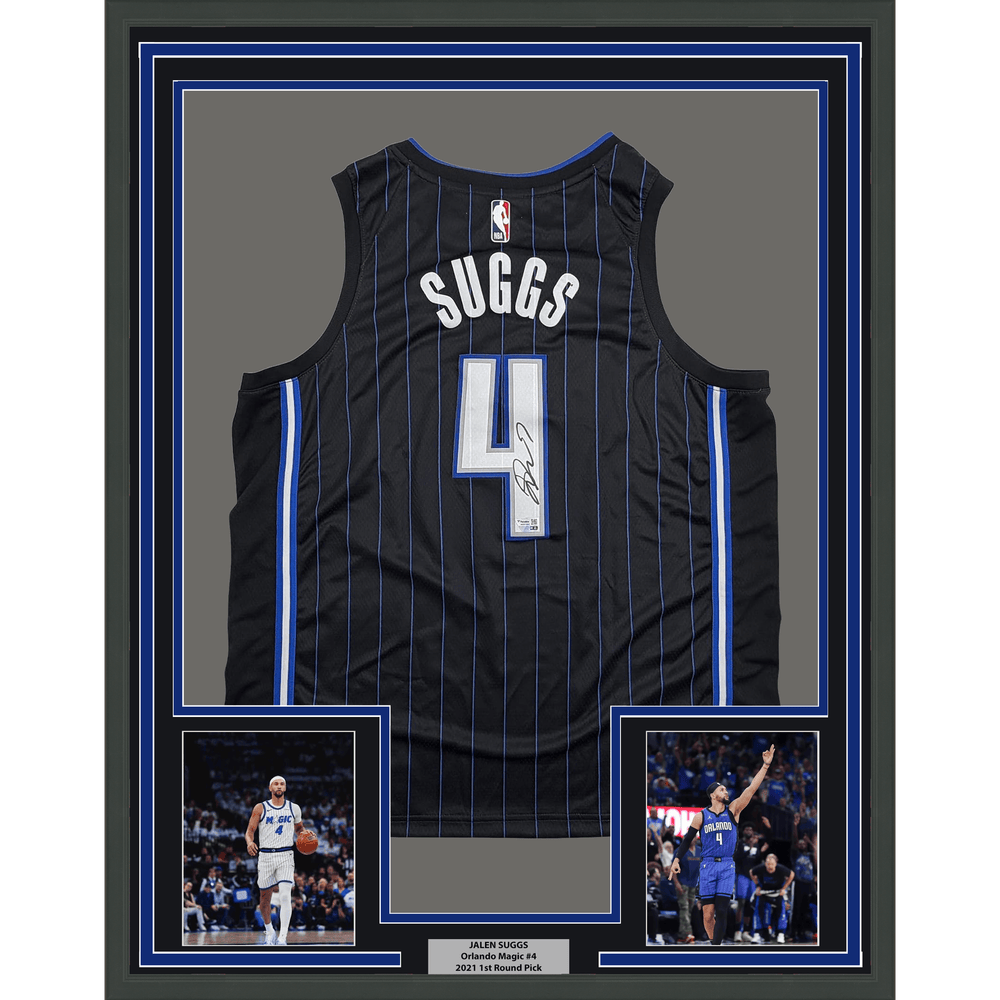 Framed Autographed/Signed Jalen Suggs 35x39 Orlando Magic Black Authentic Basketball Jersey Fanatics COA (ONLINE ORDER ONLY)