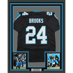 Framed Autographed/Signed Jonathon Brooks 35x39 Carolina Black Football Jersey JSA COA (ONLINE ORDER ONLY)