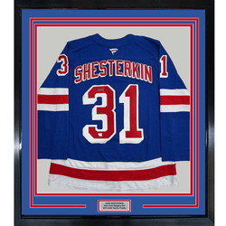Framed Autographed/Signed 35x39 Igor Shesterkin New York Rangers Blue Authentic Hockey Jersey Fanatics COA (ONLINE ORDER ONLY)