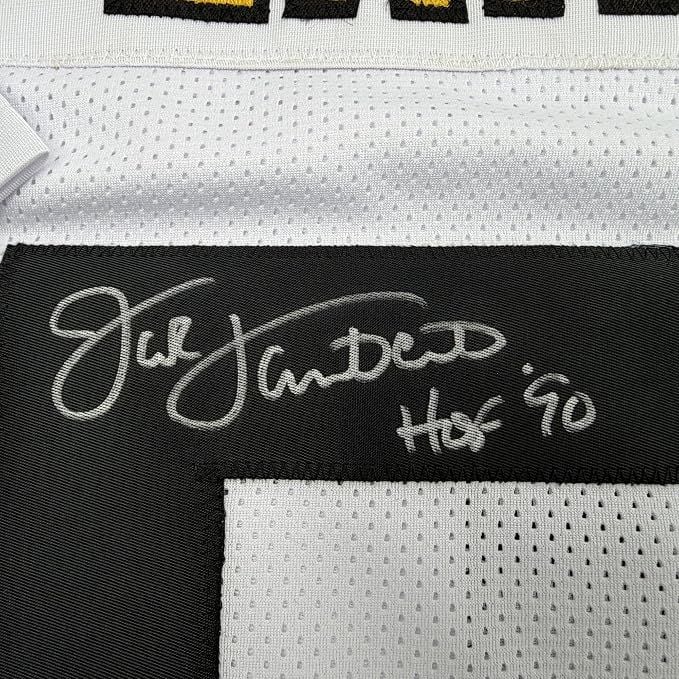 Framed Autographed/Signed Jack Lambert 35x39 Pittsburgh White Football Jersey JSA COA (ONLINE ORDER ONLY)