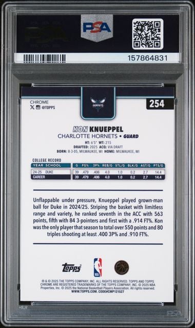 Graded 2025 Topps Chrome Kon Knueppel #254 X-Fractor Rookie RC Basketball Card PSA 10 Gem Mint (ONLINE ORDER ONLY)