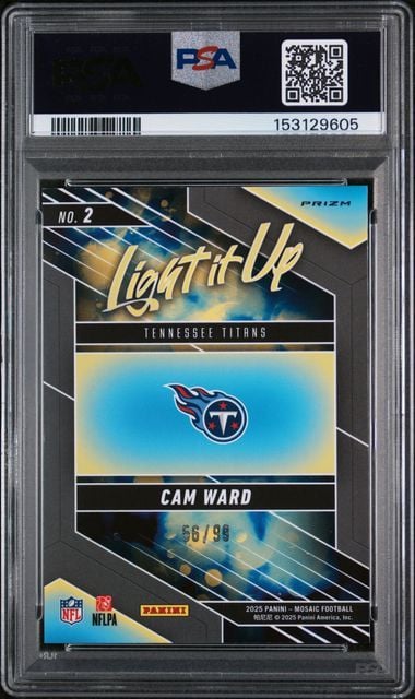 Graded 2025 Panini Mosaic Cam Ward #2 Light It Up Blue /99 Rookie RC Football Card PSA 10 Gem Mint (ONLINE ORDER ONLY)