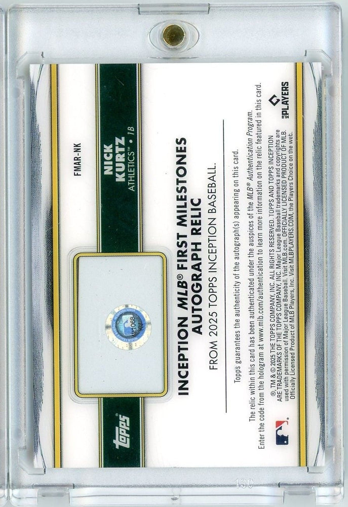 2025 Topps Inception Nick Kurtz #FMAR-NK First Career Hit Game Used Base Auto /99 Rookie RC Baseball Card (ONLINE ORDER ONLY)
