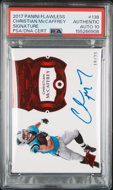 Graded 2017 Panini Flawless Christian McCaffrey #138 Ruby Autograph /20 Rookie RC Football Card PSA 10 Auto Gem Mint (ONLINE ORDER ONLY)