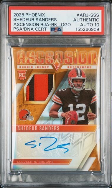 Graded 2025 Panini Phoenix Shedeur Sanders #ARJSSS Patch Autograph 10/10 Rookie RC Football Card PSA 10 Auto Gem Mint (ONLINE ORDER ONLY)