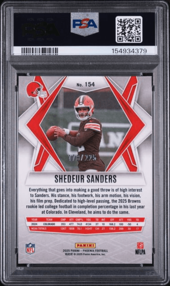 Graded 2025 Panini Phoenix Shedeur Sanders #154 Lime Green Lava /225 Rookie RC Football Card PSA 10 Gem Mint (ONLINE ORDER ONLY)