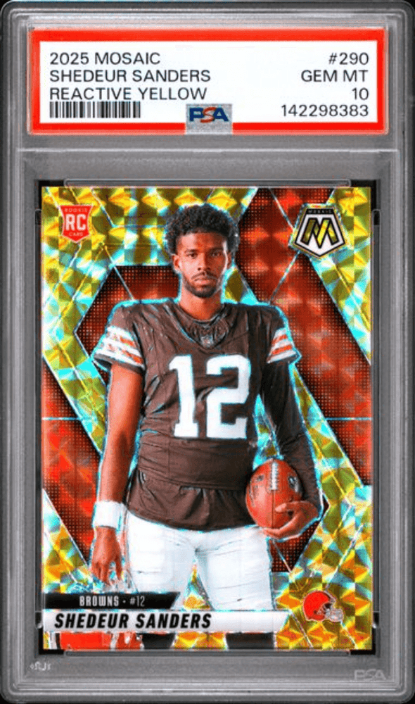 Graded 2025 Panini Mosaic Shedeur Sanders #290 Reactive Yellow Rookie RC Football Card PSA 10 Gem Mint (ONLINE ORDER ONLY)
