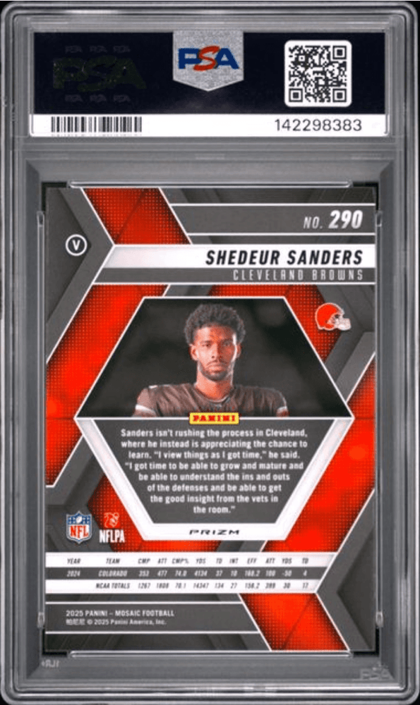 Graded 2025 Panini Mosaic Shedeur Sanders #290 Reactive Yellow Rookie RC Football Card PSA 10 Gem Mint (ONLINE ORDER ONLY)