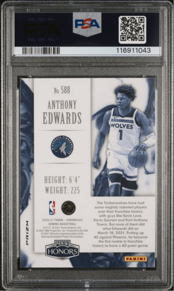 Graded 2020 Panini Chronicles Anthony Edwards #588 Silver Rookie RC Basketball Card PSA 10 Gem Mint (ONLINE ORDER ONLY)