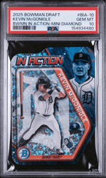 Graded 2025 Topps Bowman Draft Kevin McGonigle #BIA10 Bowman In Action Mini Diamond /150 Rookie RC Baseball Card PSA 10 Gem Mint (ONLINE ORDER ONLY)