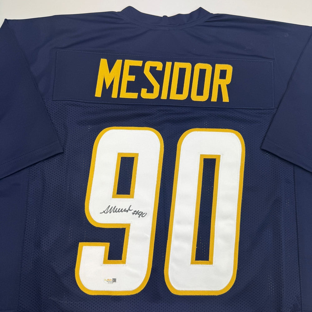 Autographed/Signed Akheem Mesidor Los Angeles San Diego Navy Blue Football Jersey JSA COA (ONLINE ORDER ONLY)