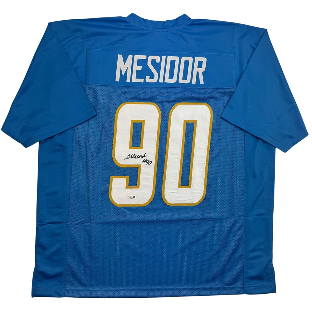 Autographed/Signed Akheem Mesidor Los Angeles San Diego Powder Blue Football Jersey JSA COA (ONLINE ORDER ONLY)