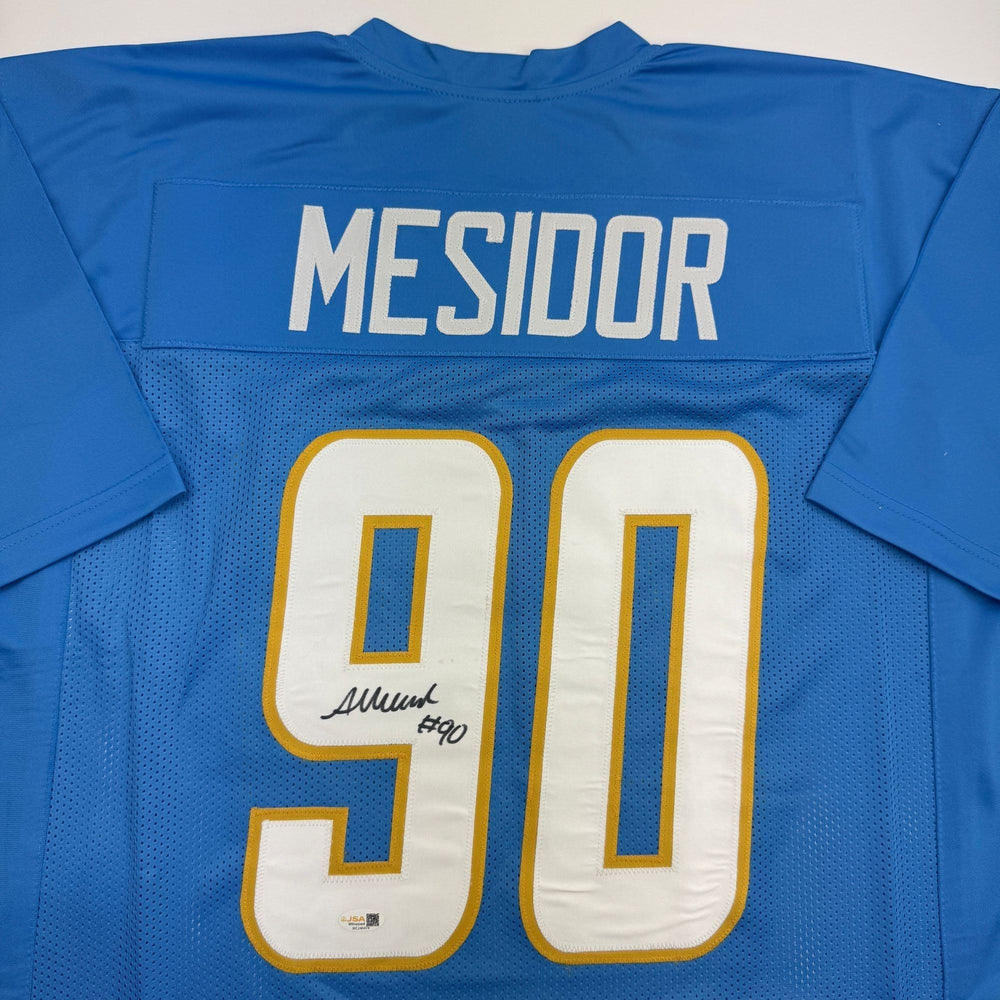 Autographed/Signed Akheem Mesidor Los Angeles San Diego Powder Blue Football Jersey JSA COA (ONLINE ORDER ONLY)