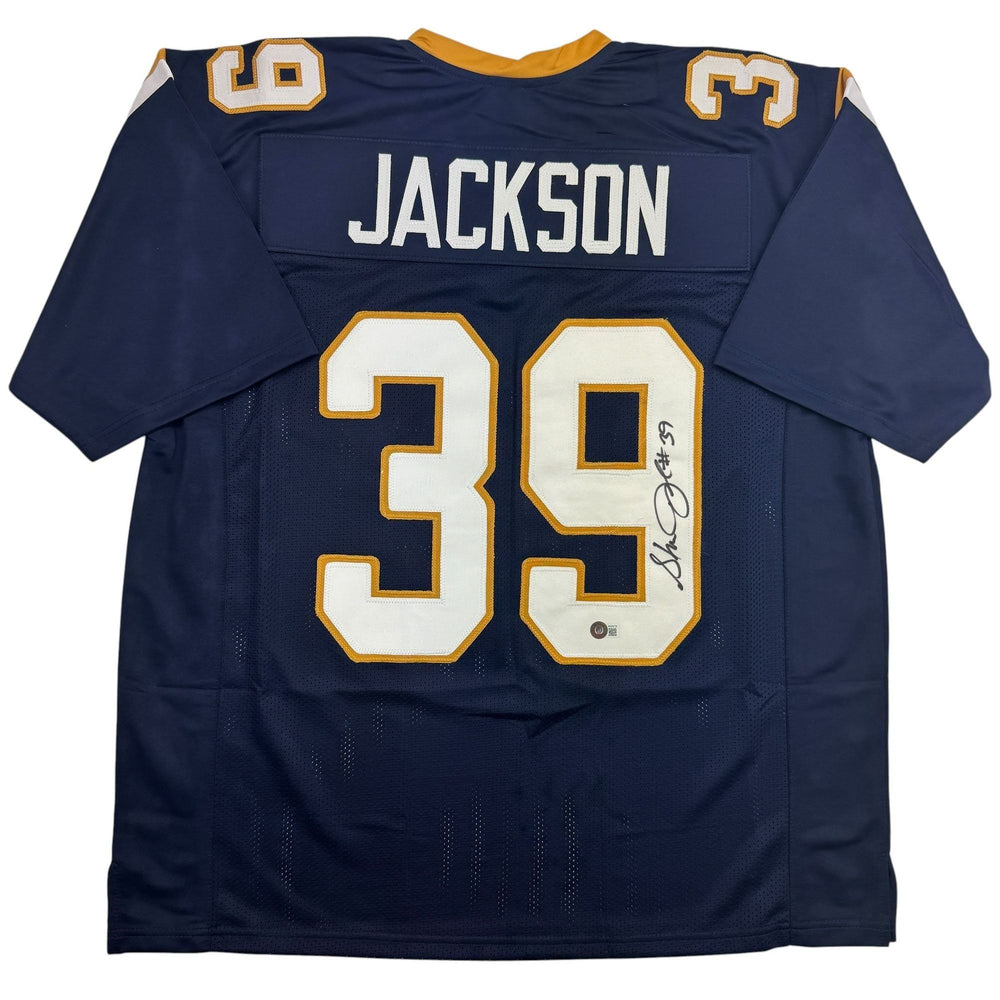 Autographed/Signed Steven Jackson St. Louis Dark Blue Football Jersey Beckett BAS COA (ONLINE ORDER ONLY)