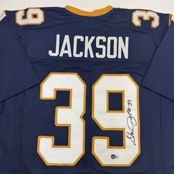 Autographed/Signed Steven Jackson St. Louis Dark Blue Football Jersey Beckett BAS COA (ONLINE ORDER ONLY)
