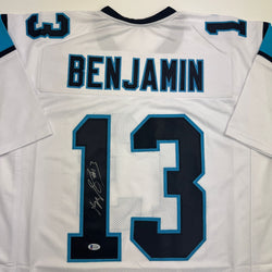 Autographed/Signed Kelvin Benjamin Carolina White Football Jersey Beckett BAS COA (ONLINE ORDER ONLY)