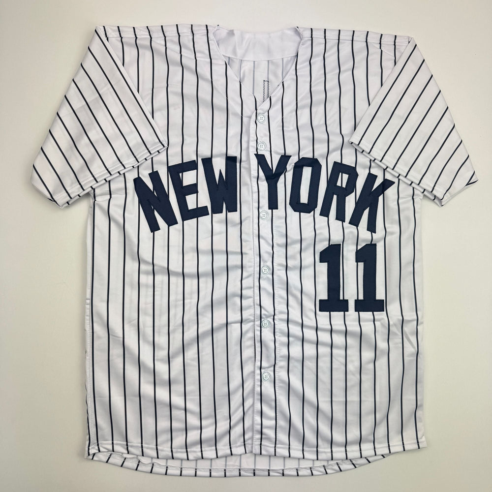 Autographed/Signed Chuck Knoblauch "98-00 WSC" New York Pinstripe Baseball Jersey Beckett BAS COA (ONLINE ORDER ONLY)