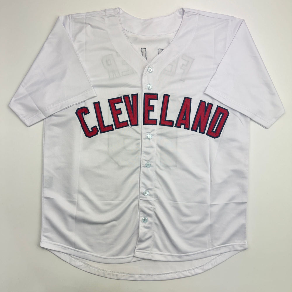 Autographed/Signed Bob Feller Cleveland White Baseball Jersey JSA COA (ONLINE ORDER ONLY)