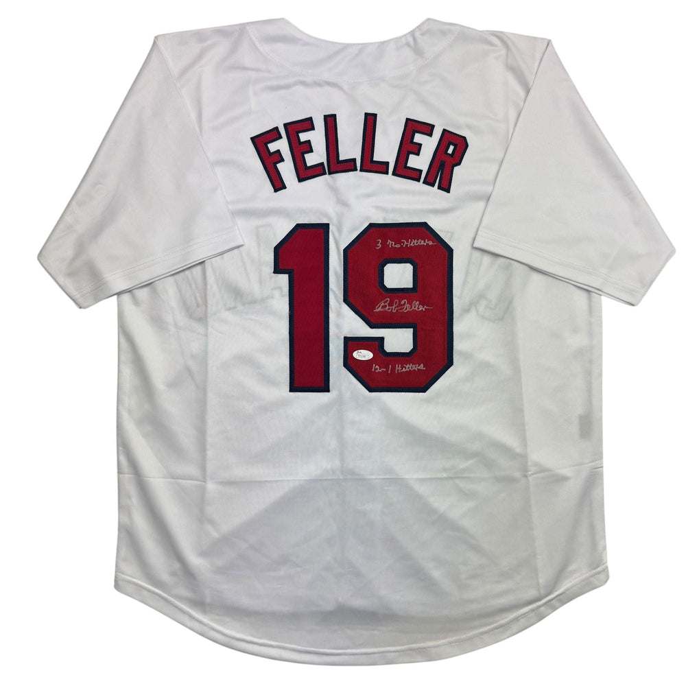 Autographed/Signed Bob Feller Cleveland White Baseball Jersey JSA COA (ONLINE ORDER ONLY)