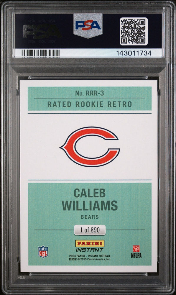 Graded 2024 Panini Instant NFL Caleb Williams #RRR3 Rated Rookie Retro Rookie RC Football Card PSA 10 Gem Mint