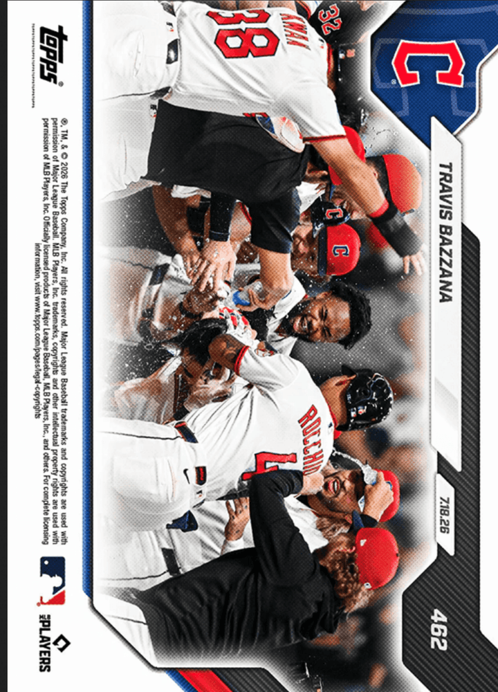 2026 Topps Now Travis Bazzana #462 Gold Foil /50 2 Run Blast Delivers First Career Walk Off Home Run Cleveland Guardians Rookie RC Baseball Card (ONLINE ORDER ONLY)