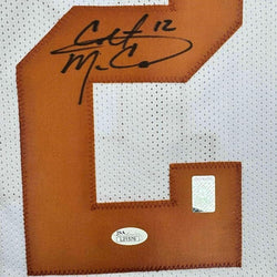 Framed Autographed/Signed Colt McCoy 35x39 Texas White College Football Jersey JSA COA (ONLINE ORDER ONLY)
